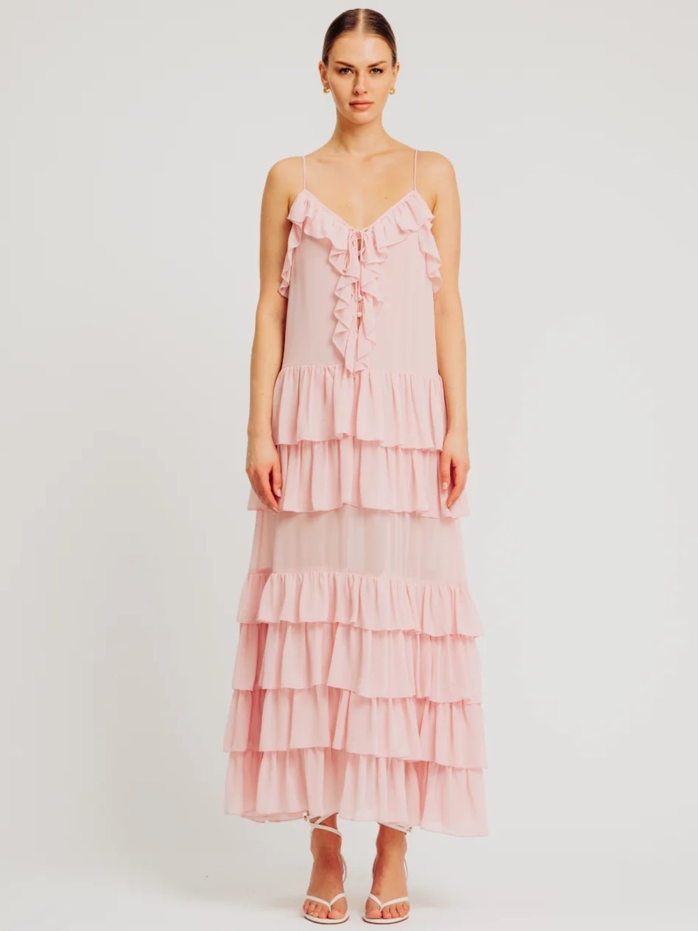 Torn By Ronny Kobo Arcadia Ruffle Maxi Dress Retrofete Revolve Nwt Pink Pastel